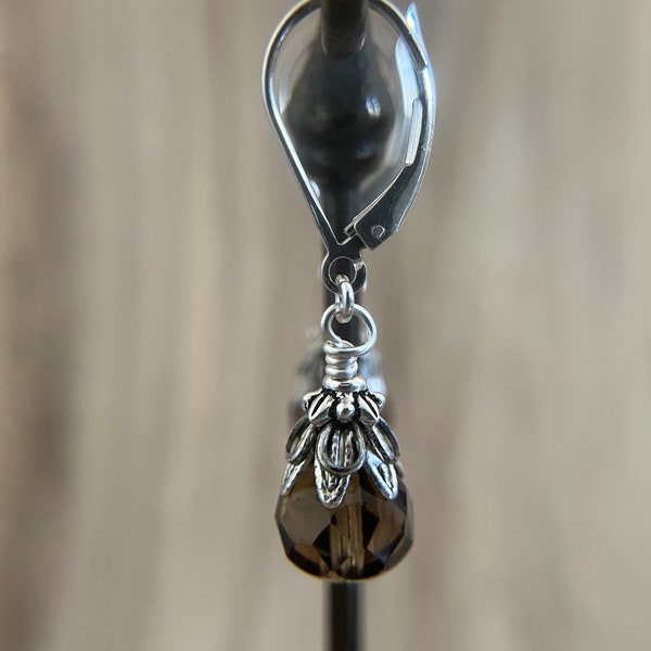 Smoky Topaz Earrings Sterling  Silver Ear Wire Teardrop Style