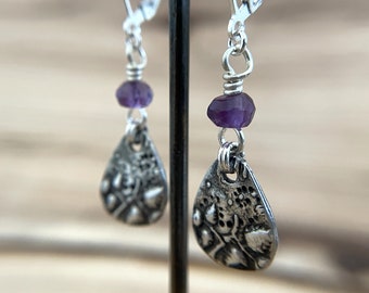 Amethyst Teardrop Earrings Sterling Silver Ear Wires