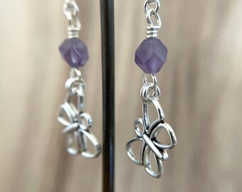 Amethyst Butterfly Earrings Sterling Silver Ear Wires