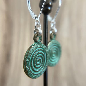 Green Bronze Celtic Circle Earrings Sterling Silver Ear Wires