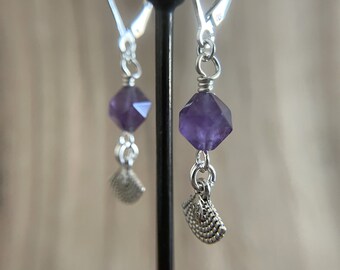 Amethyst Fan Earrings Sterling Silver Ear Wires