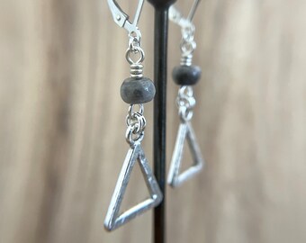 Agate Triangle Earrings Sterling Silver Wires