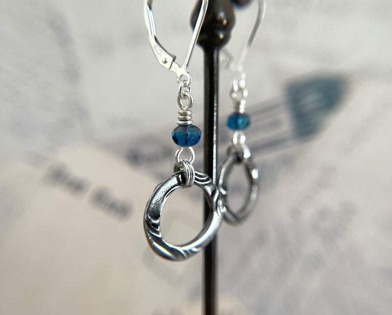 Blue Circle Earrings Sterling Silver Ear Wires image 3