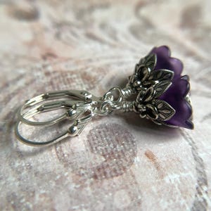 Violet Flower Earrings Sterling Silver Ear Wire.