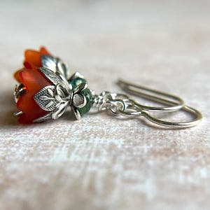 Tiger Lily Orange Earrings, Sterling Silver Ear Wire
