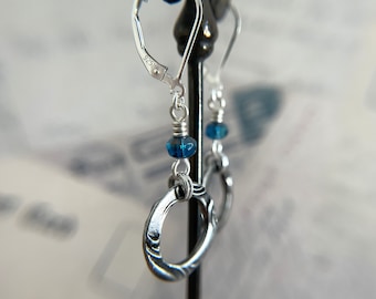 Blue Circle Earrings Sterling Silver Ear Wires