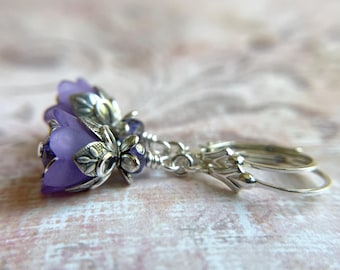 Amethyst Blooms, Lavender Flower Earrings, Sterling Silver Ear Wires