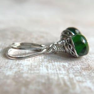 Emerald Green Celtic Earrings, Sterling Silver Ear Wires