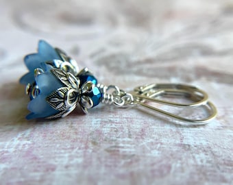 Bluebells, Blue Flower Earrings, Sterling Silver Ear Wires