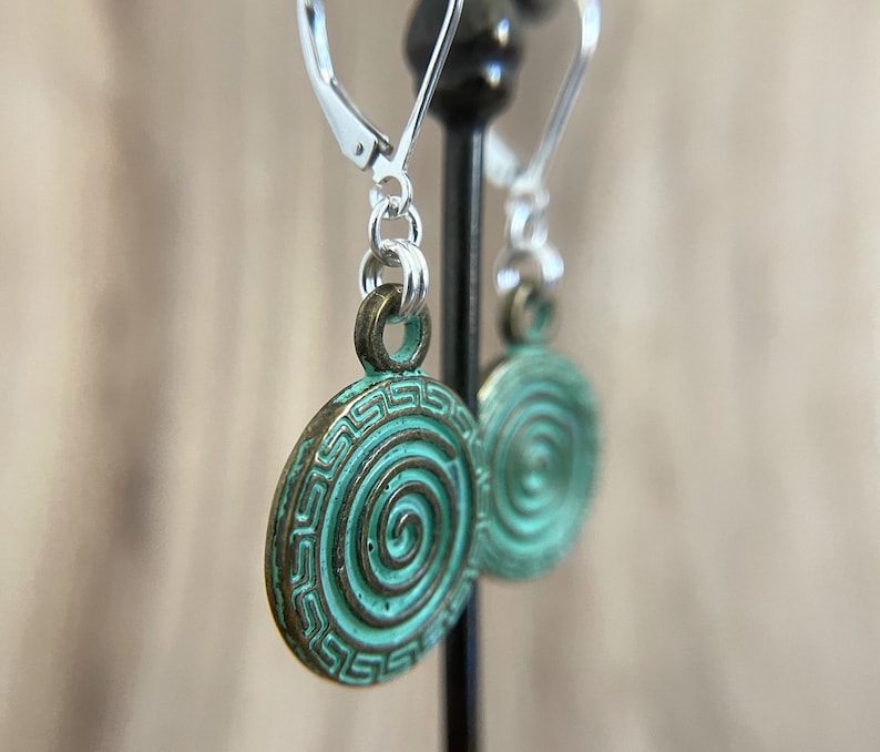 Green Bronze Celtic Circle Earrings Sterling Silver Ear Wires