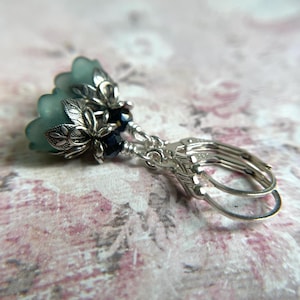 Green Sparkler Flower Earrings Sterling Silver Ear Wires