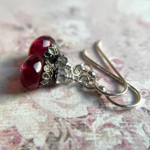 Sparkling Ruby Red Earrings, Vintage Look, Sterling Silver Ear Wires