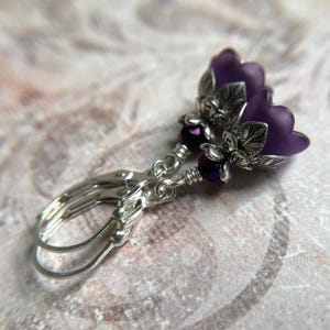 Purple Iris Flower Earrings Sterling Silver Ear Wire
