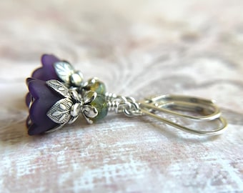 Wild Violets Flower Earrings,Sterling Silver Ear Wire