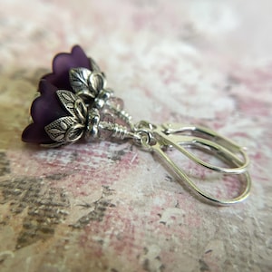Violet and Platinum Flower Earrings Sterling Silver Ear Wire