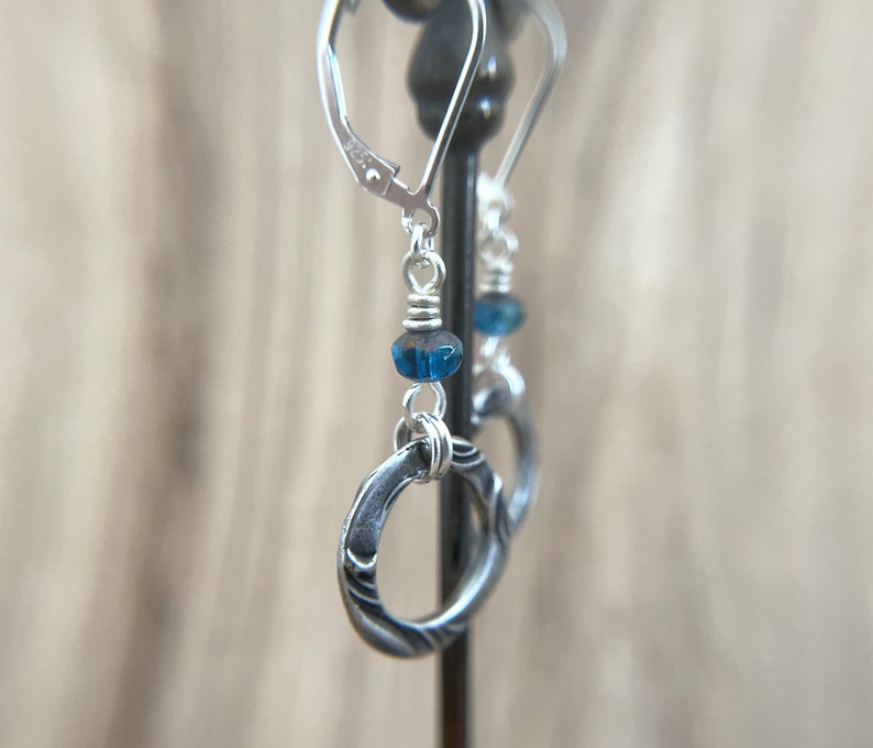 Blue Circle Earrings Sterling Silver Ear Wires image 2
