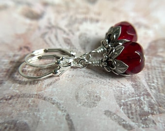 Classic Garnet Red Earrings Sterling Silver Ear Wires