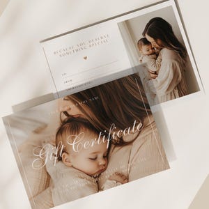 Chèque-cadeau photo Canva modifiable, modèle, carte-cadeau pour séance photo de maternité, nouveau-né, famille, bon photo modifiable