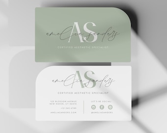 Minimalist Business Card Canva Editable Template Modern Design Small Business Marketing Card Printable Simple Elegant Luxury Sage Green Card