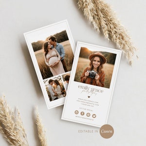 Modèle de carte de visite pour photographe modifiable - Carte de visite pour photographe - Modèle Canva - Carte de visite verticale bohème pour photographe