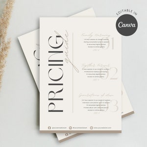 Vorlage für einen Preisführer für Fotografie - Preisliste für Fotografen - Preisführer für Sitzungen - Fotopreisliste - Preisliste - Canva PDF