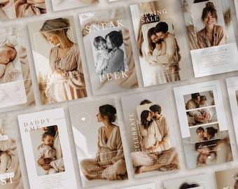 Instagram Story-sjablonen voor fotografen, bewerkbare fotobundel voor Canva, minimalistisch socialmediapakket, marketingkit, studio, familie en pasgeborene.