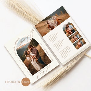 Może przedstawiać: Przewodnik cenowy fotografii z kremowym tłem i brązowym tekstem. Przewodnik zawiera trzy różne pakiety fotograficzne: Classic Love, Timeless Saga i Enchanting Moments. Każdy pakiet zawiera inną liczbę zdjęć i inną cenę. Przewodnik zawiera również zdjęcie rodziny trzyosobowej na polu.