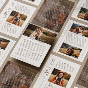 Elegant, pre-written wedding photography guide for photographers. Aesthetic, luxury Canva template to welcome clients with ease, clarity, and emotion. Fully editable, digital & print-ready.