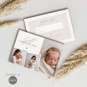 Photography Gift Certificate Canva Editable Template Session Gift Card Template Photosession Voucher Template for Newborn Photographer