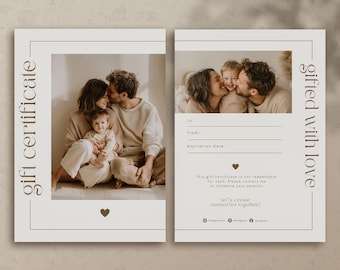 Sjabloon voor een fotocadeaubon, Canva, bewerkbaar sjabloon, sjabloon voor een fotocadeaubon, bewerkbare voucher voor een fotosessie