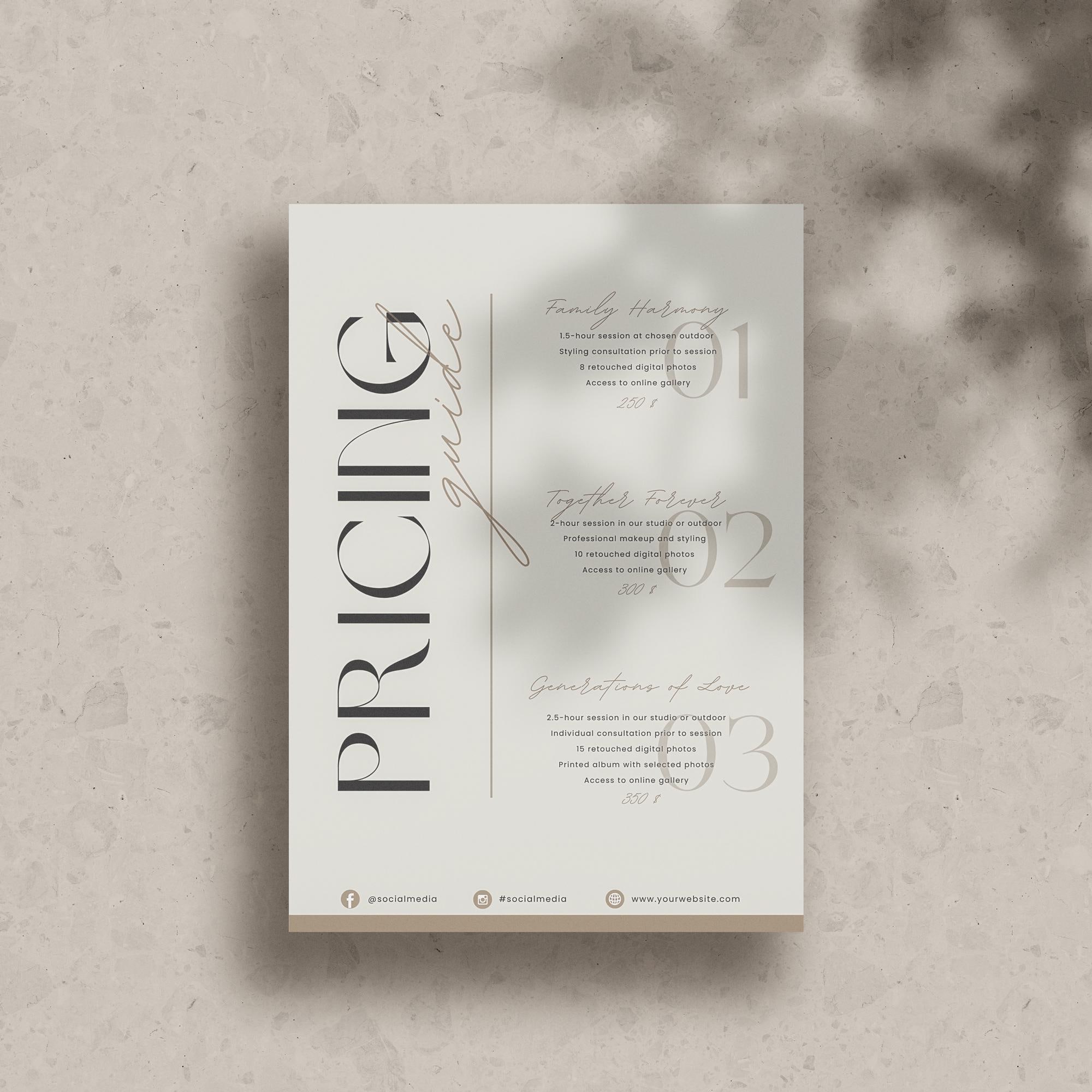 Photography Pricing Guide Template - Price Guide List for Photographers ...