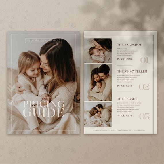 Photography Pricing Guide Canva Editable Template Family Session Marketing Board Simple Modern Minimalist Price Sheet Printable Photo Flyer