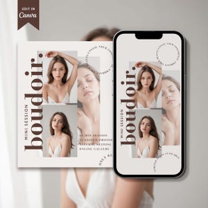 Minimalistische Boudoir-Mini-Shooting-Vorlage (Canva, bearbeitbar) für Instagram-Posts und -Storys (neue Größe: 1080x1350) – Marketing-Board für sinnliche Fotografie