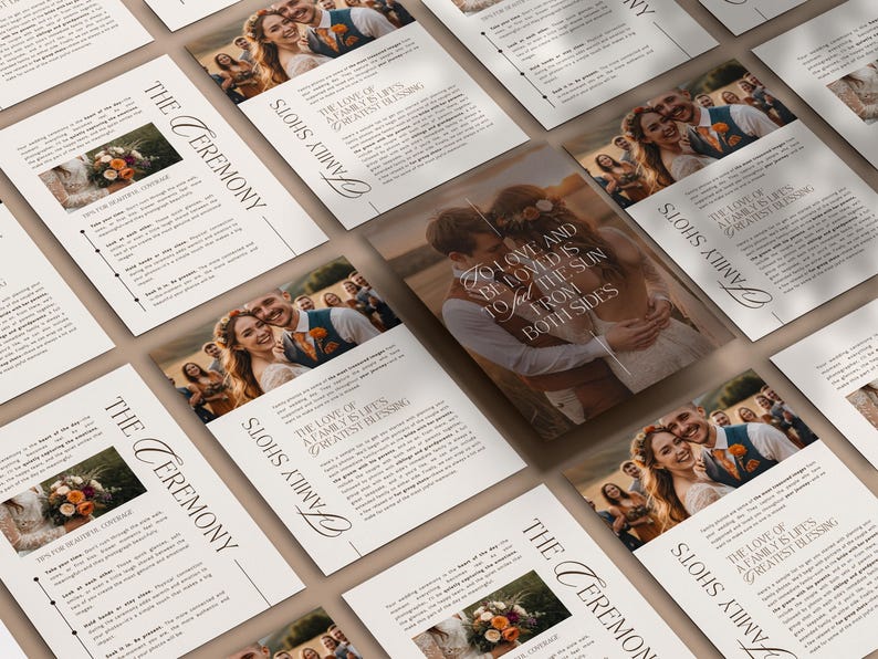 Elegant, pre-written wedding photography guide for photographers. Aesthetic, luxury Canva template to welcome clients with ease, clarity, and emotion. Fully editable, digital & print-ready.