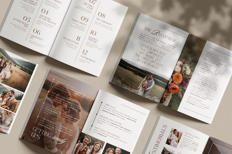 Elegant, pre-written wedding photography guide for photographers. Aesthetic, luxury Canva template to welcome clients with ease, clarity, and emotion. Fully editable, digital & print-ready.