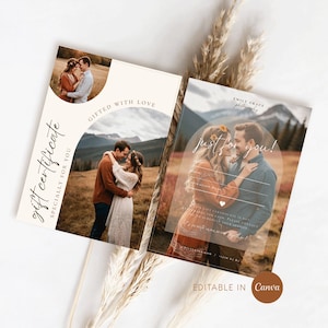 Plantilla de certificado de regalo de fotografía personalizable - Plantilla editable de Canva - Plantilla de tarjeta de regalo de fotografía - Plantilla de cupón de sesión