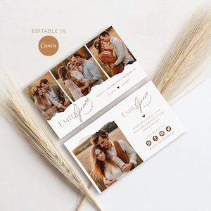 Carte de visite pour photographe Boho - Modèle modifiable Canva - Marketing photographique - Design Boho