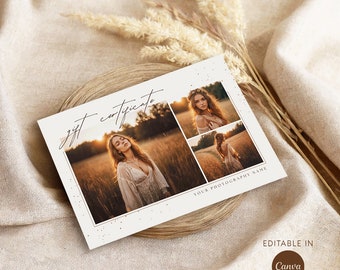 Plantilla editable de tarjeta de regalo para fotógrafos Plantilla de vale de regalo para fotografía Diseño de certificado de regalo Tarjeta de regalo para sesión de fotos imprimible