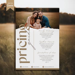 Family Photoshoot Pricing Guide Template Minimalist Photography Price List Canva Editable Template Services Menu for Photographer Download