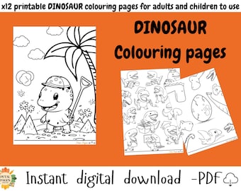 12 CUTE DINOSAUR Colouring Pages | Easy, Relaxing & Cozy Adult Sheets | Child friendly | Printable Digital Download