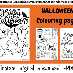 12 HALLOWEEN Colouring Pages | ghosts, witches, bats and more. | Easy, Relaxing & Cozy Adult | Child friendly | Printable Digital Download