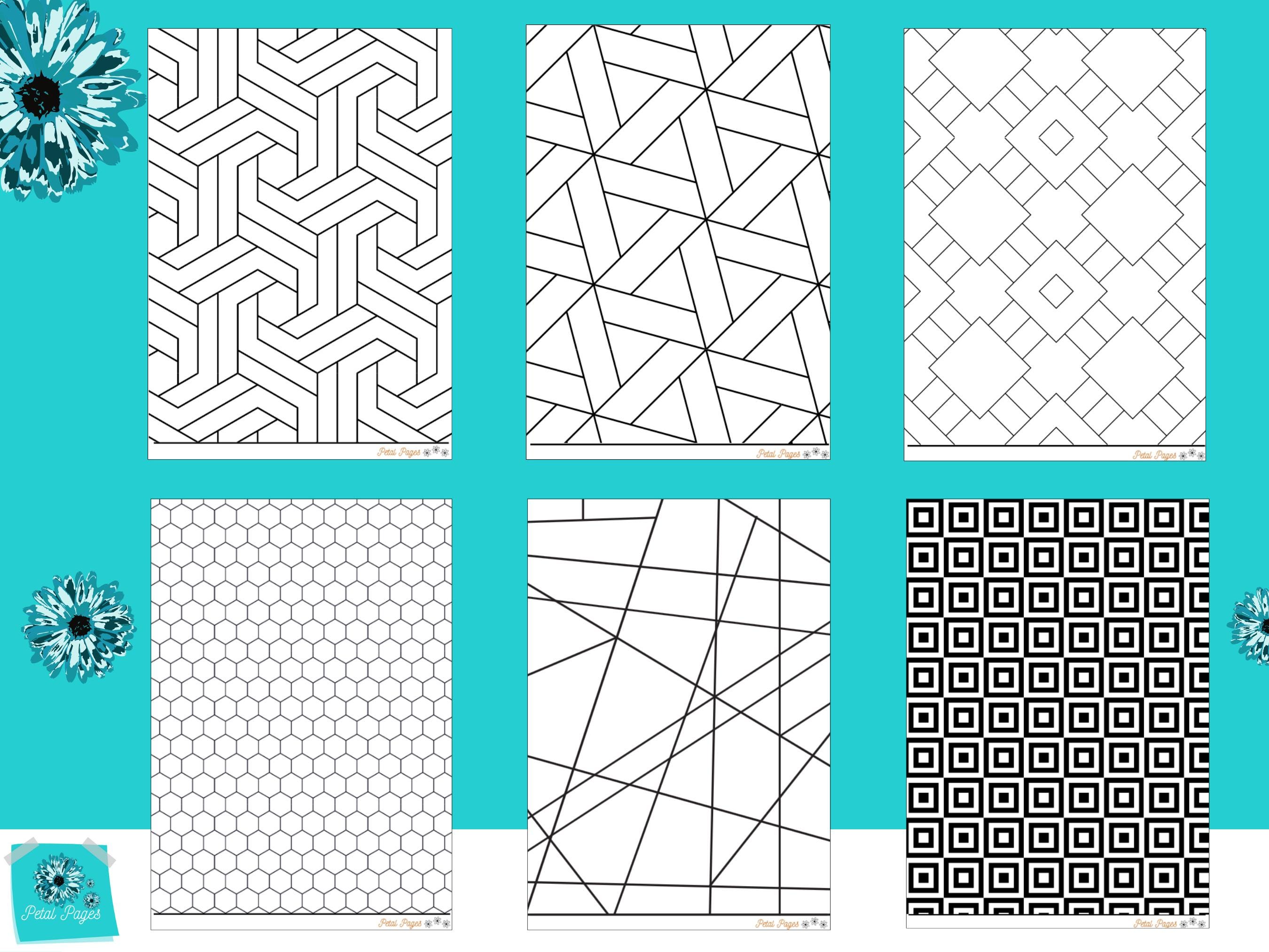 12 GEOMETRIC Style Colouring Pages | Repeating Patterns | Easy ...