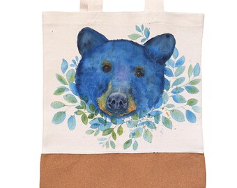 Bluebeary Canvas Tote Bag – Watercolor Bear Art Bag by Oladesign