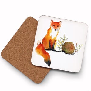 Fox Coaster, Mix & Match &quot;Indie&quot; red fox, fox art, fox painting, wildlife art coaster, watercolour fox, watercolour painting, Oladesign