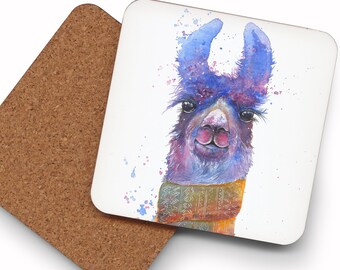Lama, Podkładki artystyczne, Mix & Match (dowolne 4 wzory) „Lukrecja” Słodkie zwierzęta, Dzikie zwierzęta, Kolorowa podkładka, malarstwo akwarelowe, dzieło Oladesign