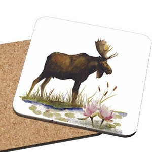 Moose Coaster, Mix & Match &quot;Gentle Giant&quot; big moose, wild moose painting, wildlife art, wildlife coaster, watercolour painting, Oladesign