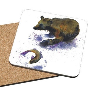 Bear Coaster, Mix & Match &quot;Fishing&quot; Fishing Grizzly, Brown Bear, salmon river, BC wildlife, Grizzly Bear art, watercolor painting, Oladesign