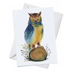 Tarjeta de felicitación - Sabiduría - Búho viejo sabio Gran búho Regreso a la escuela Apreciación del maestro Naturaleza Aves Vida silvestre Acuarela Arte Pintura