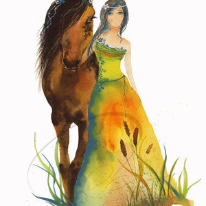 Greeting Card WALK WITH ME Horse Walking with a Woman Gia Spirit Goddess watercolor art card on recycled paper envelope blank inside image 4