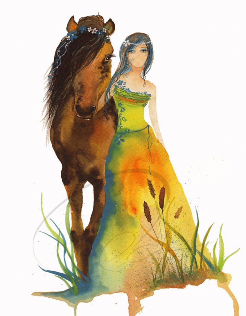 Greeting Card WALK WITH ME Horse Walking with a Woman Gia Spirit Goddess watercolor art card on recycled paper envelope blank inside image 4